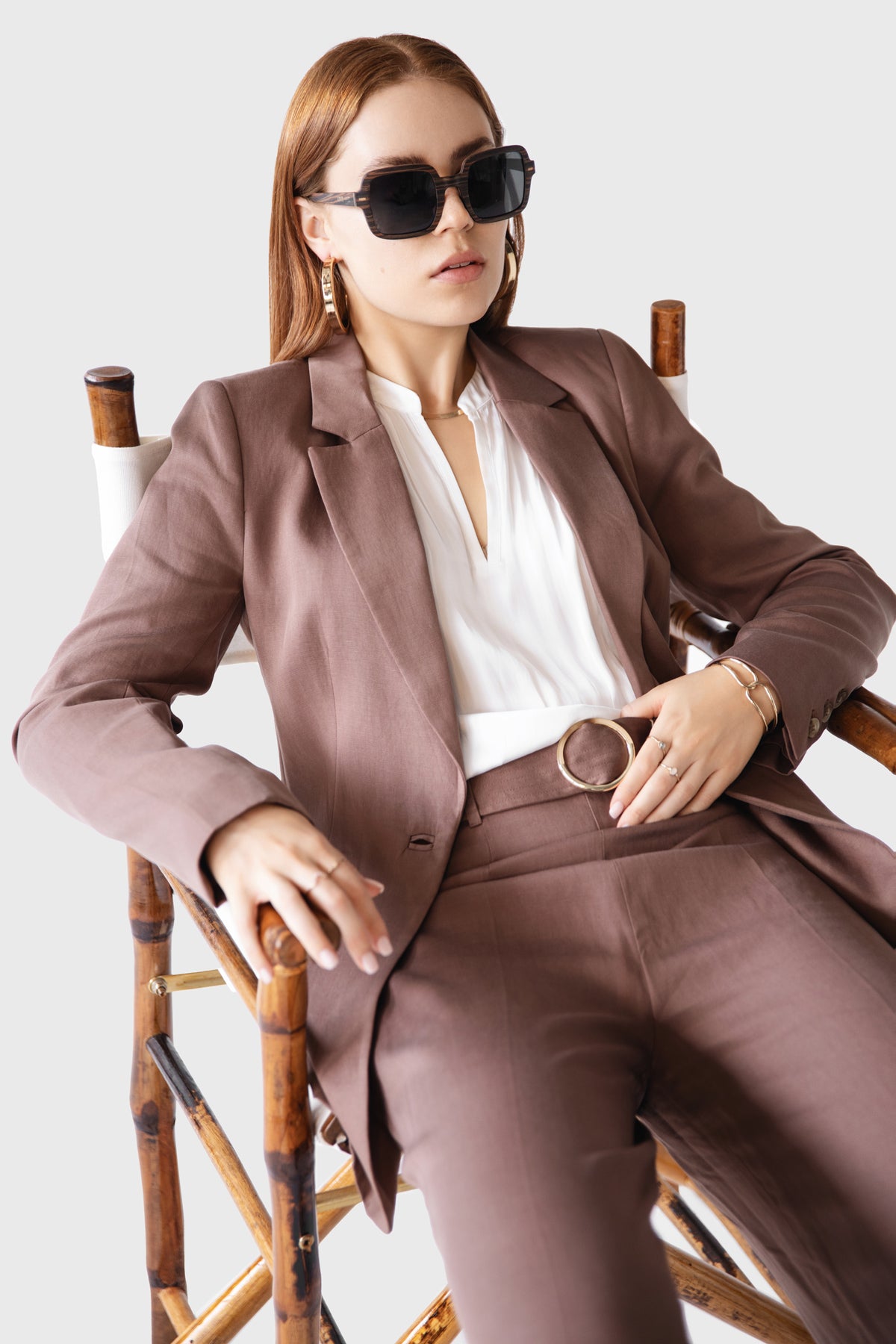 UV400 Oversized Squared Wood Sunglasses With Brown Suit