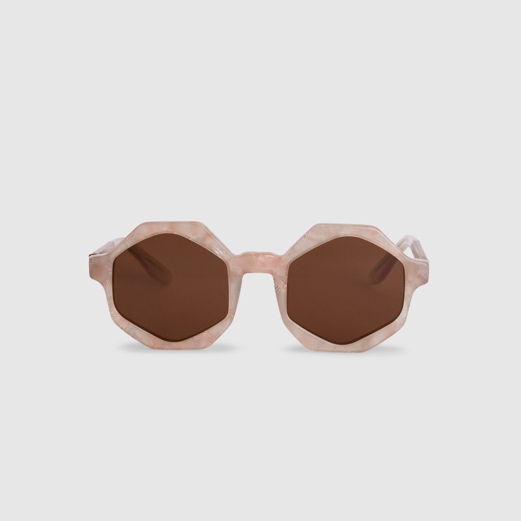 Athena | Bio-Acetate & Wood Pearl Pink Hexagonal Sunglasses Front