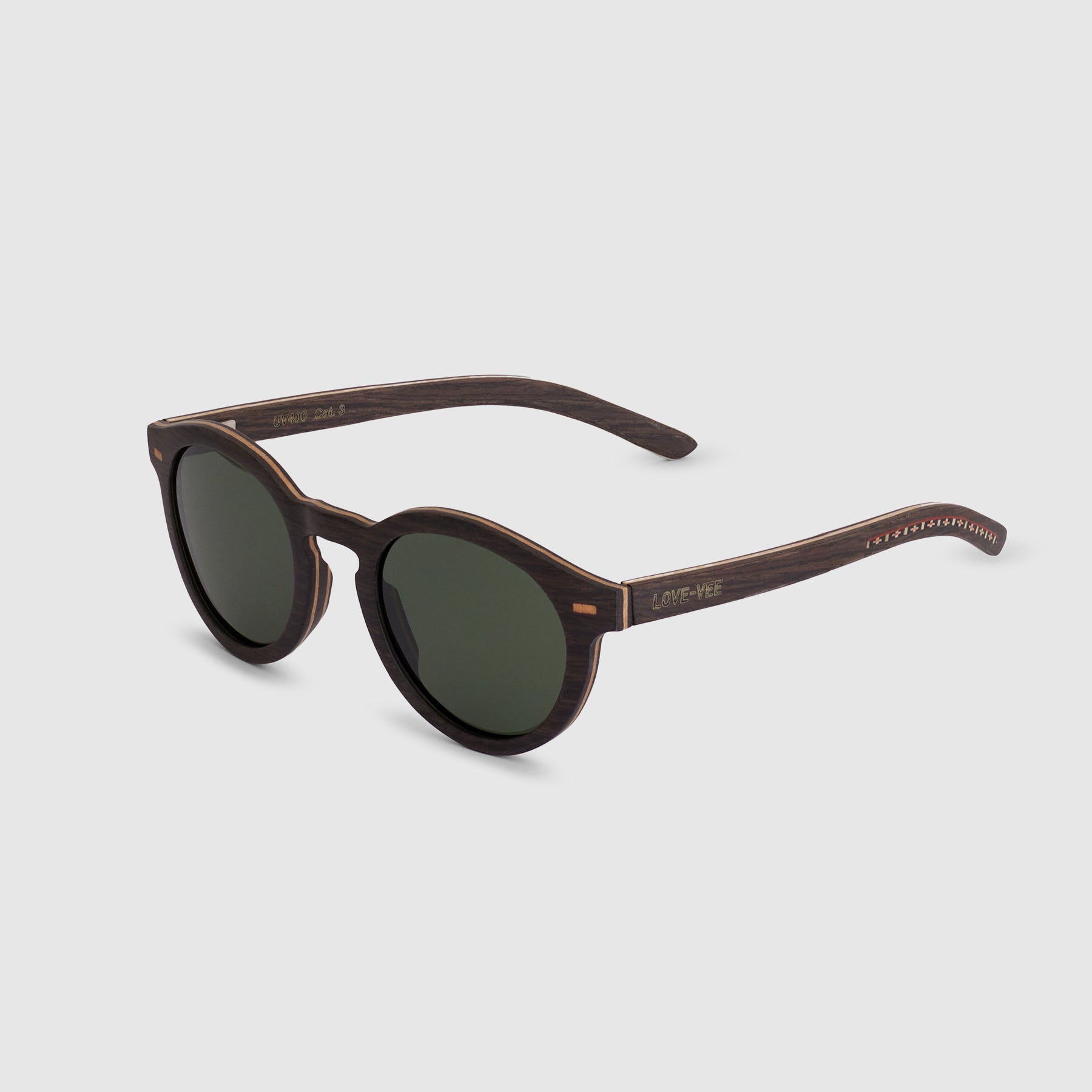 Laurel Dark Wood Round Sunglasses Side With Polarised Lenses