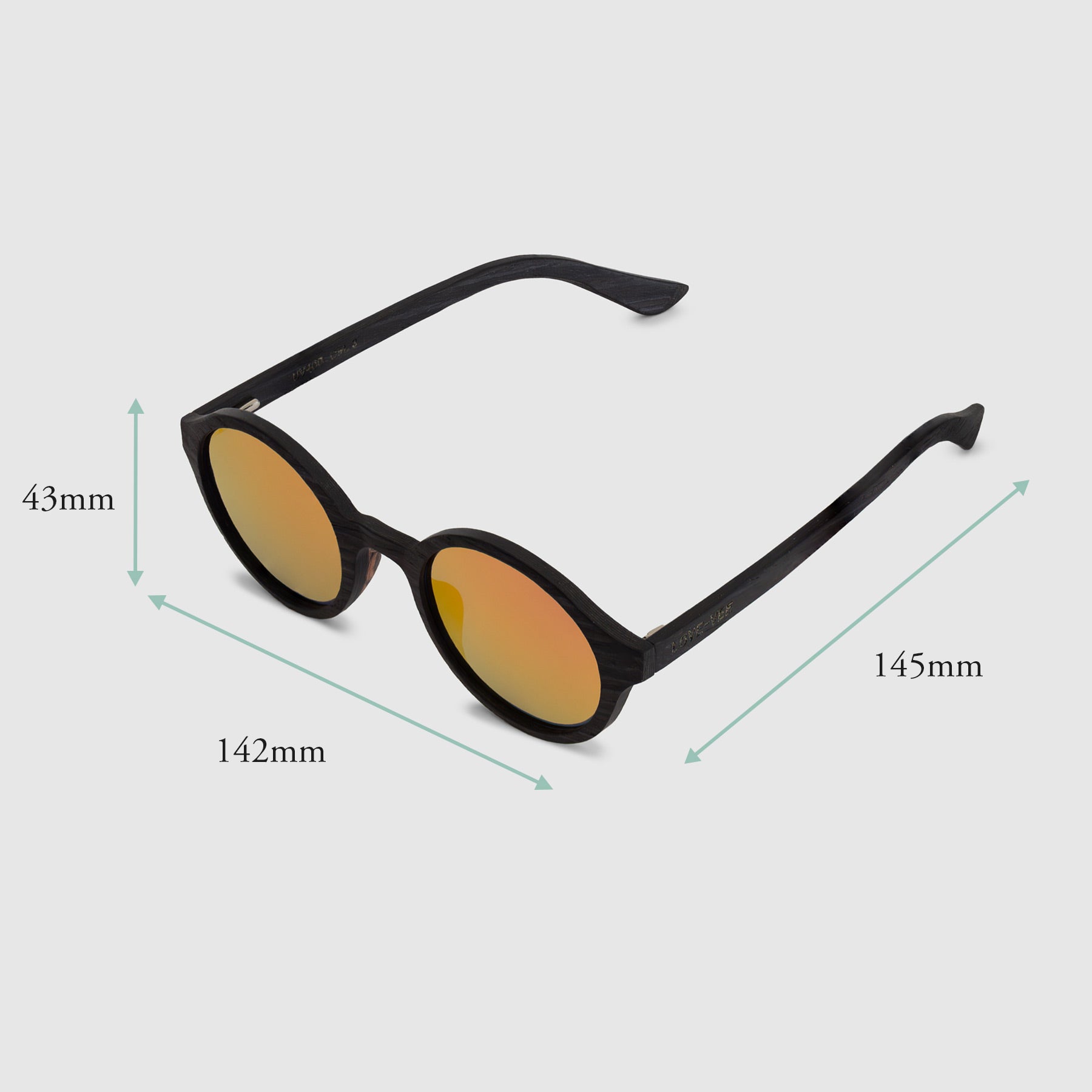 Laurel | Dark Wood Round Sunglasses Measurements