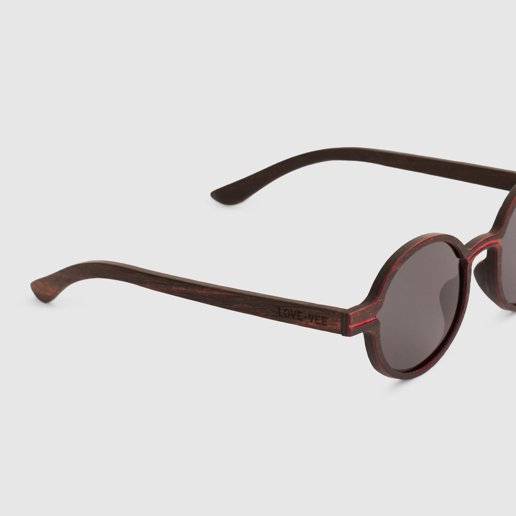 Phoenix Black Wood Round Sunglasses With Red Line Detail