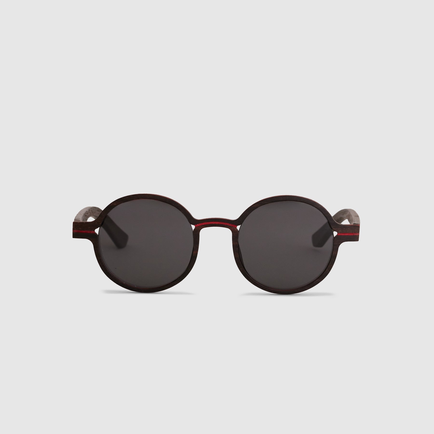 Phoenix Black Wood Round Sunglasses With Red Line Front