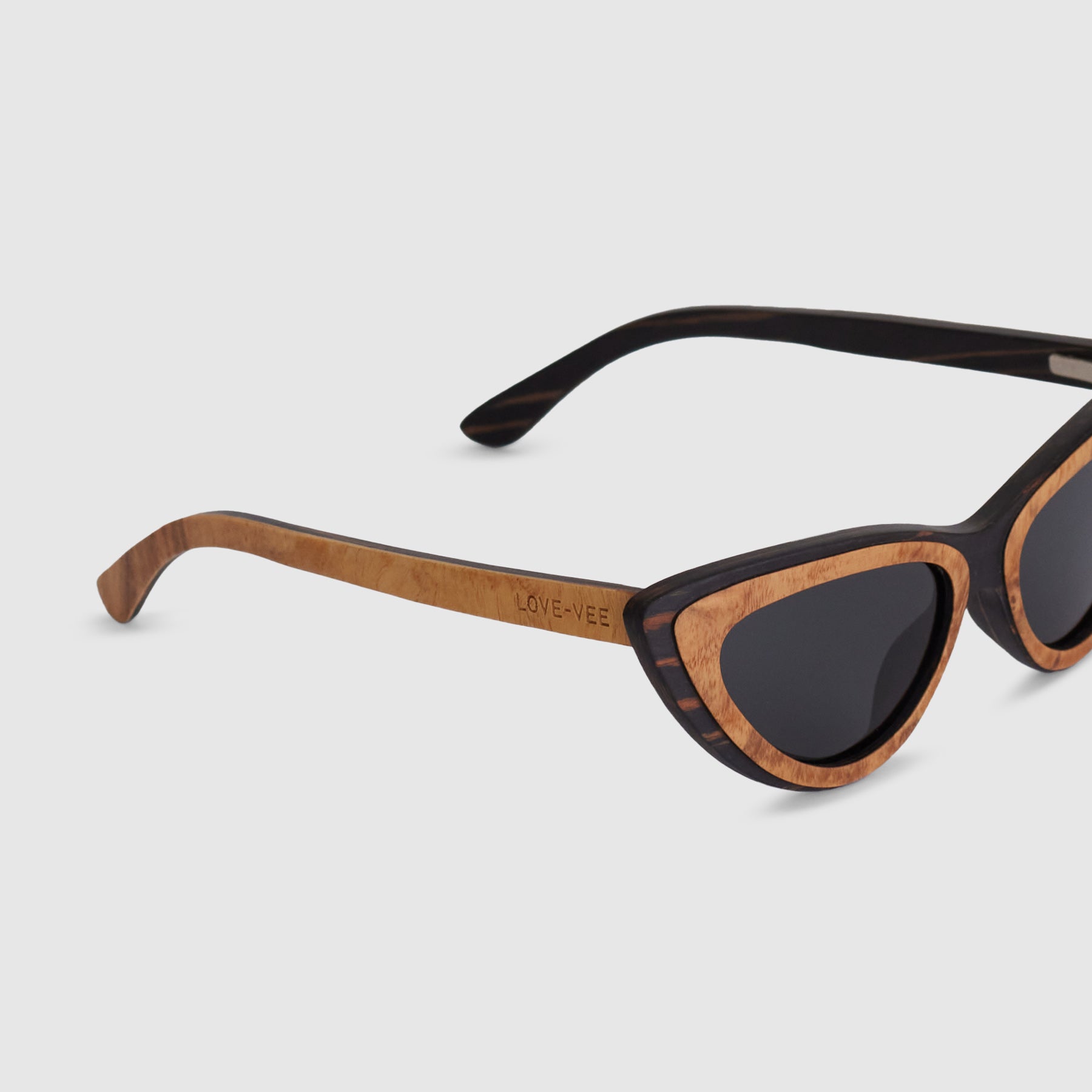 Selina | Brown & Black Wood Cat-Eye Sunglasses Side
