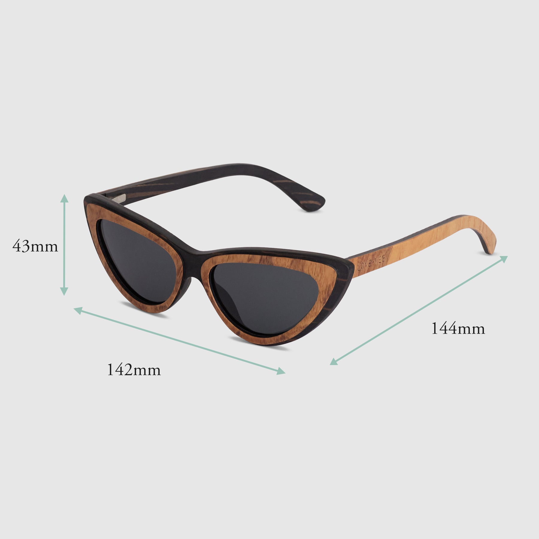 Selina | Brown & Black Wood Cat-Eye Sunglasses Measurements