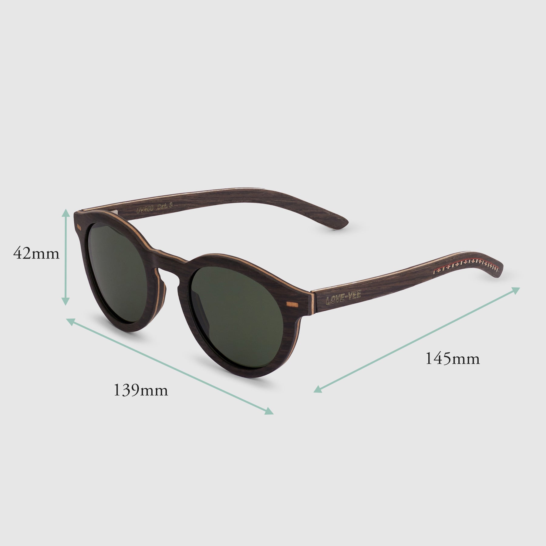 Laurel | Black & Brown Wood Round Sunglasses Measurements