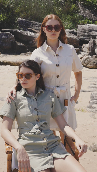 Two Models Wearing Sustainable Fashion Sunglasses At the Beach