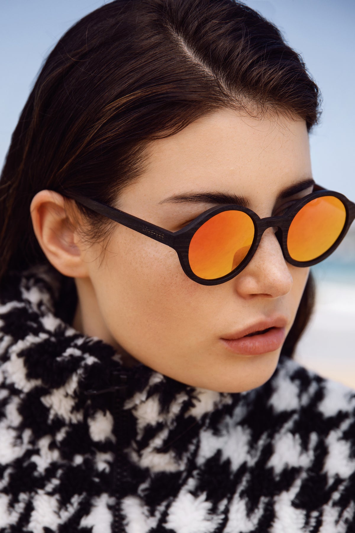 Wood Round Mirror Lens Uv400 Sunglasses With Pattern Jacket
