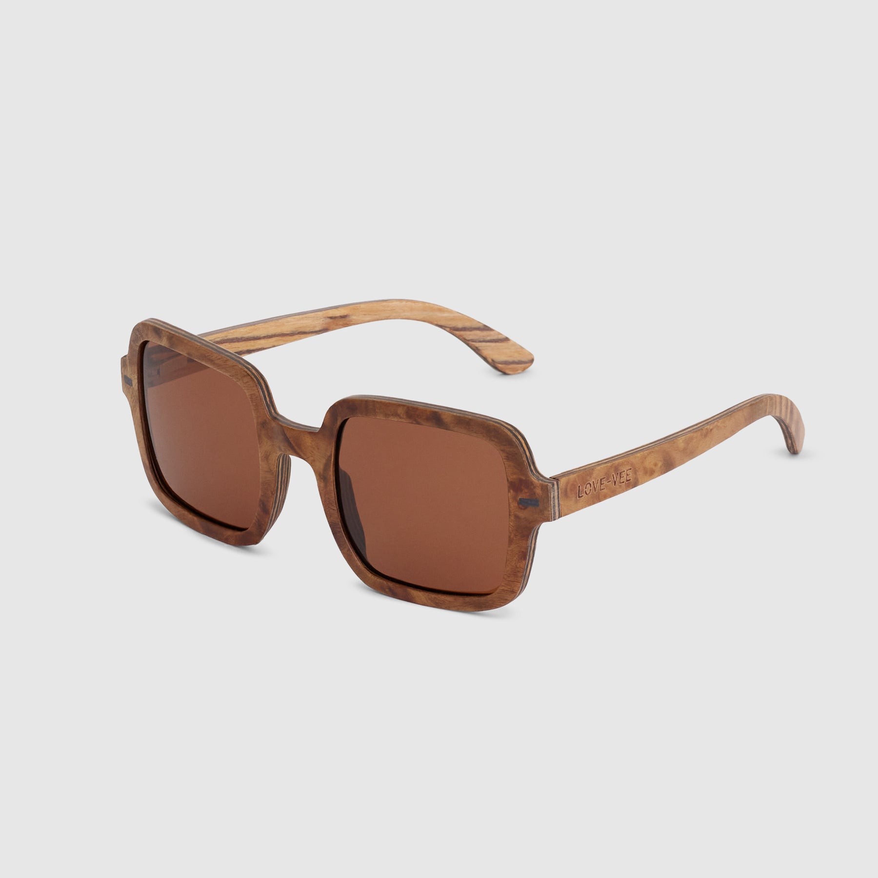 Amber | Brown Wood Square Sustainable Sunglasses Side
