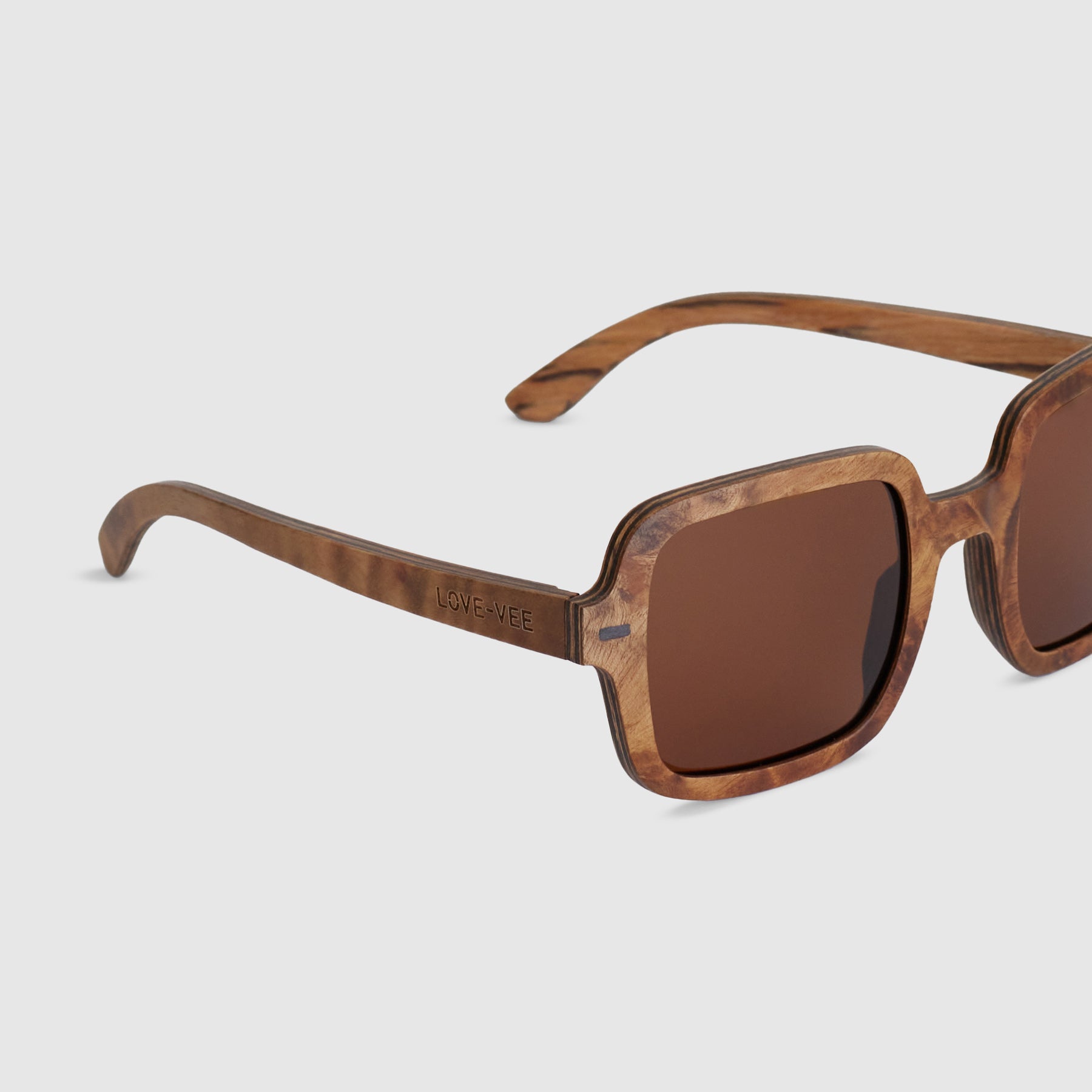 Amber | Brown Wood Square Sunglasses Detail