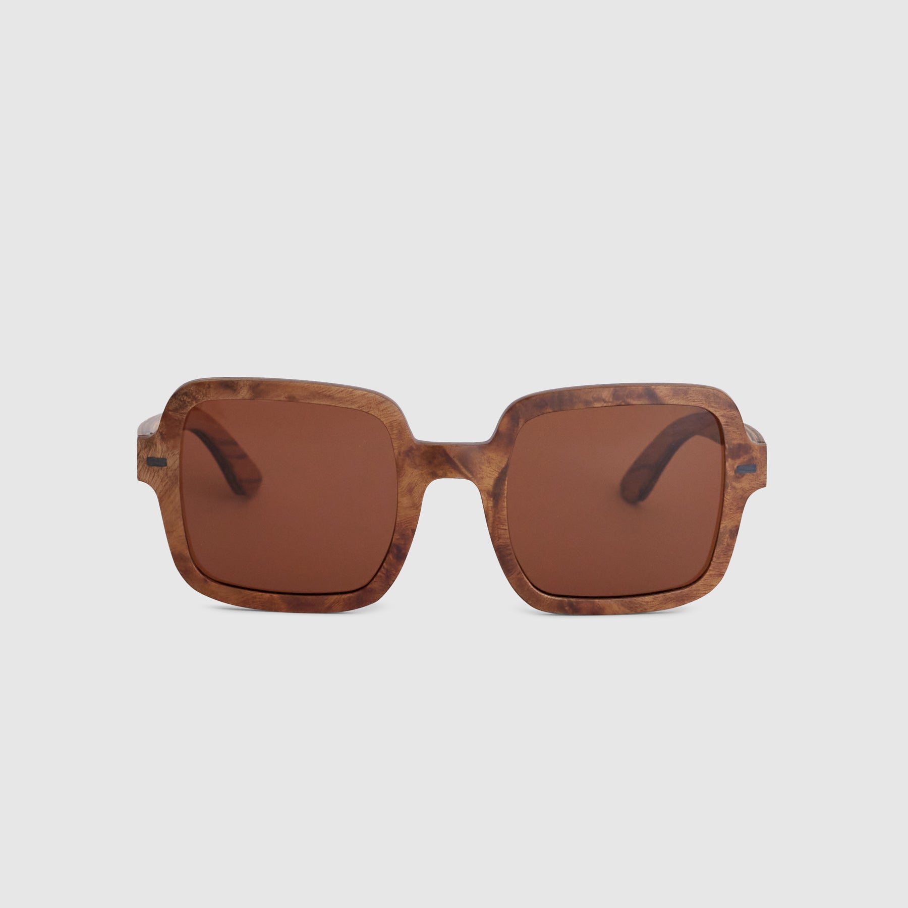 Amber | Brown Wood Square Sunglasses Front