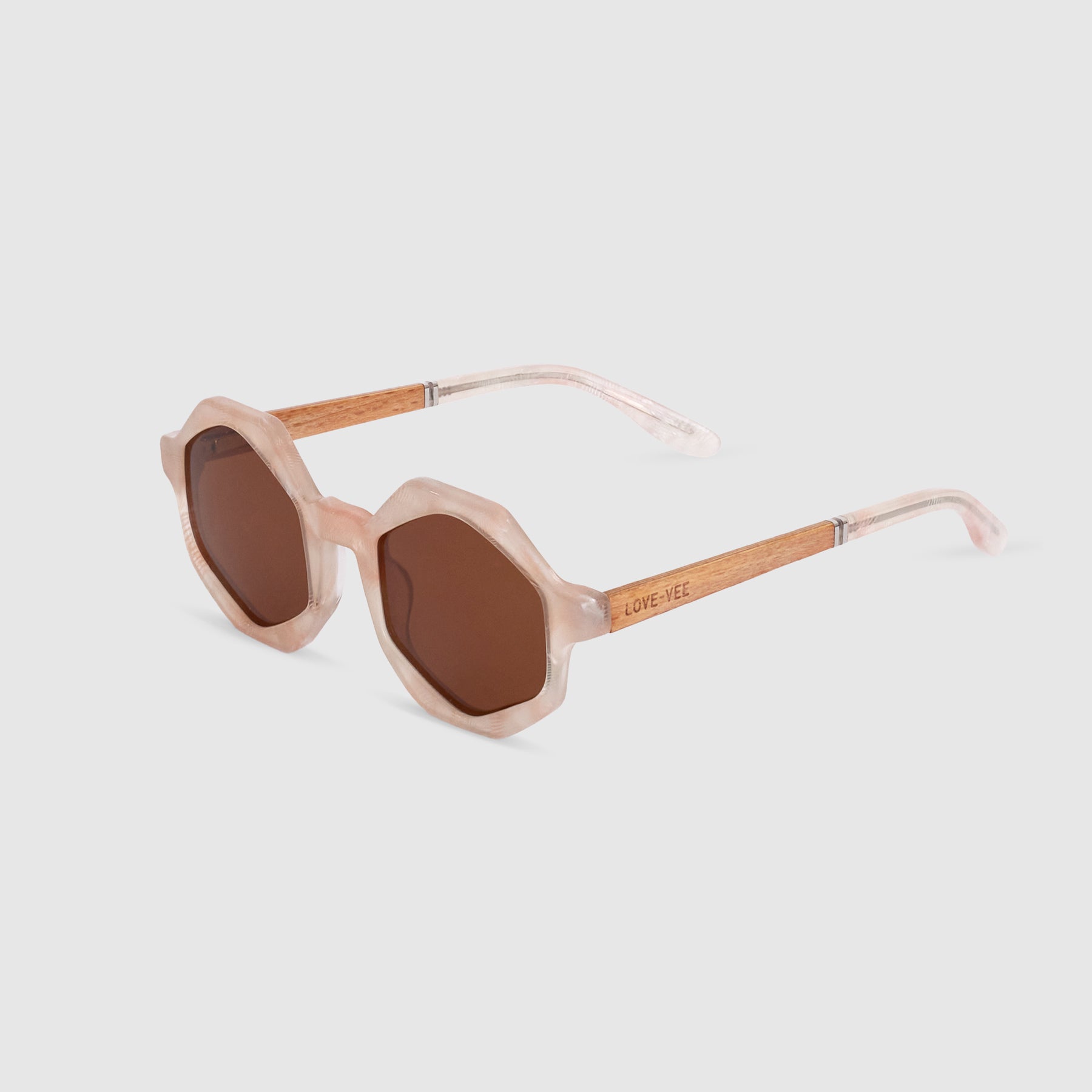 Athena | Bio-Acetate & Wood Pearl Pink Hexagonal Sunglasses Side