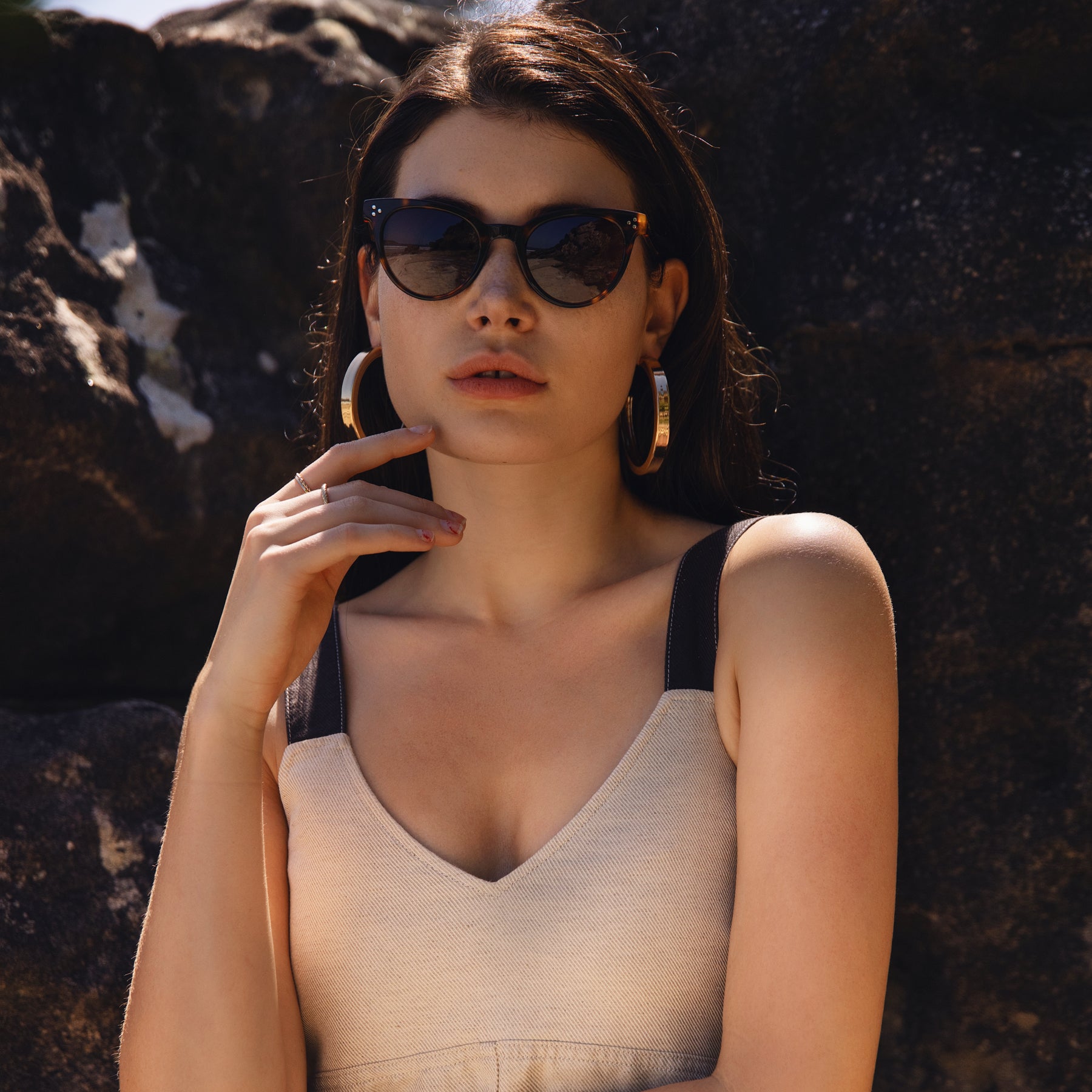 Plant-Based Acetate Classic Havana Tortoiseshell Sunglasses Styled On Australian Beach 