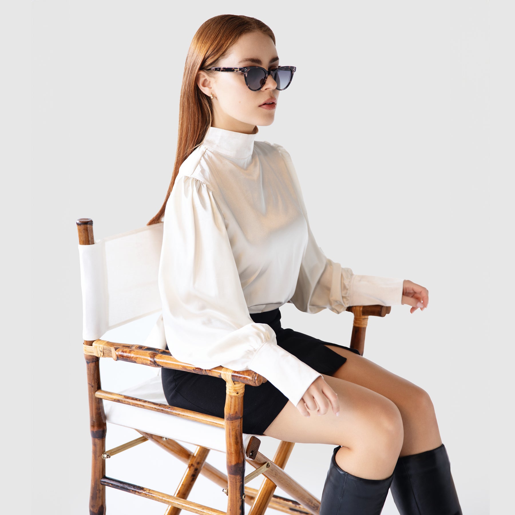 Cosmopolitan | Plant-Based Acetate Grey Tortoiseshell Sunglasses Styled On Studio With Black & White Outfit