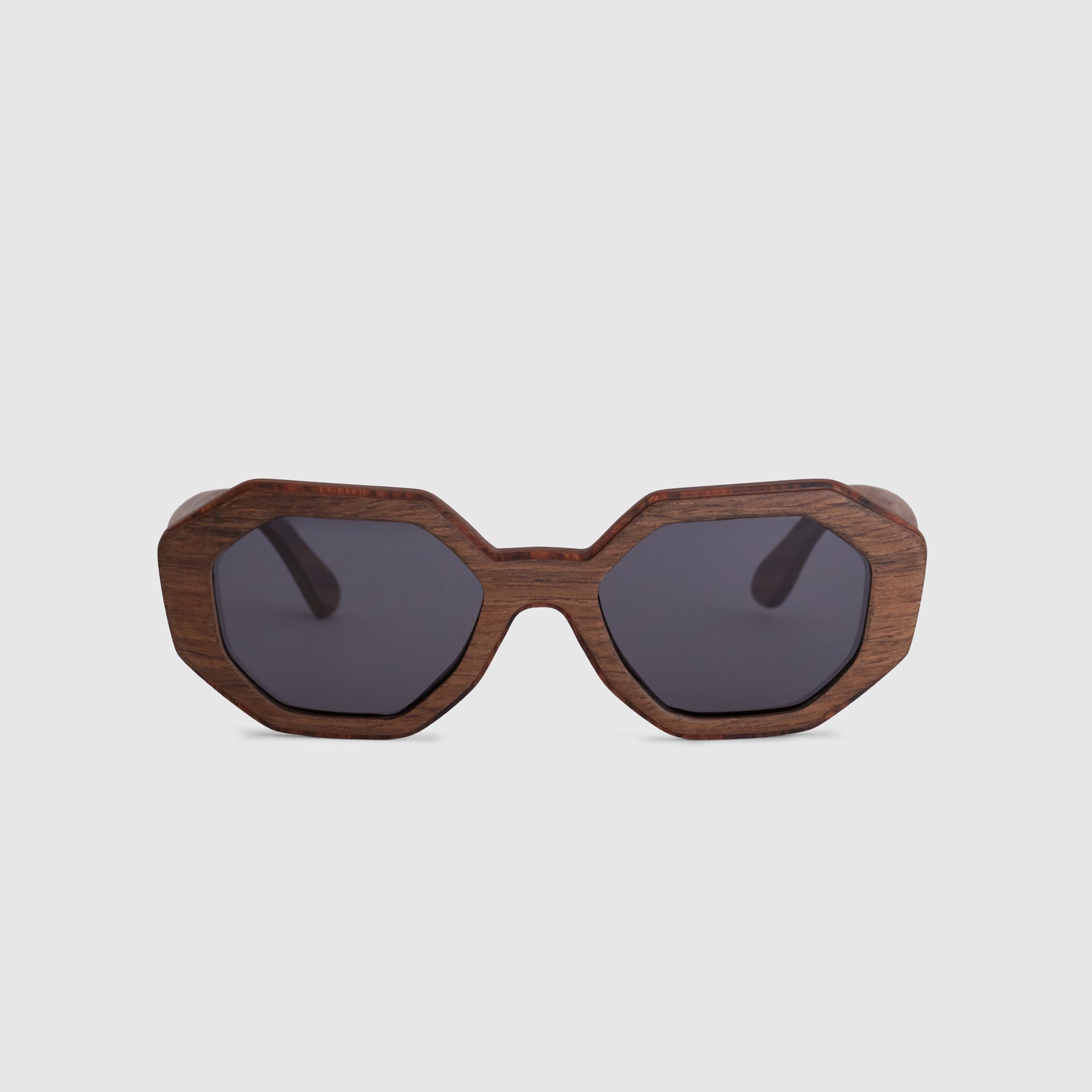 Gaia | Brown Wood Octagon Sunglasses Front