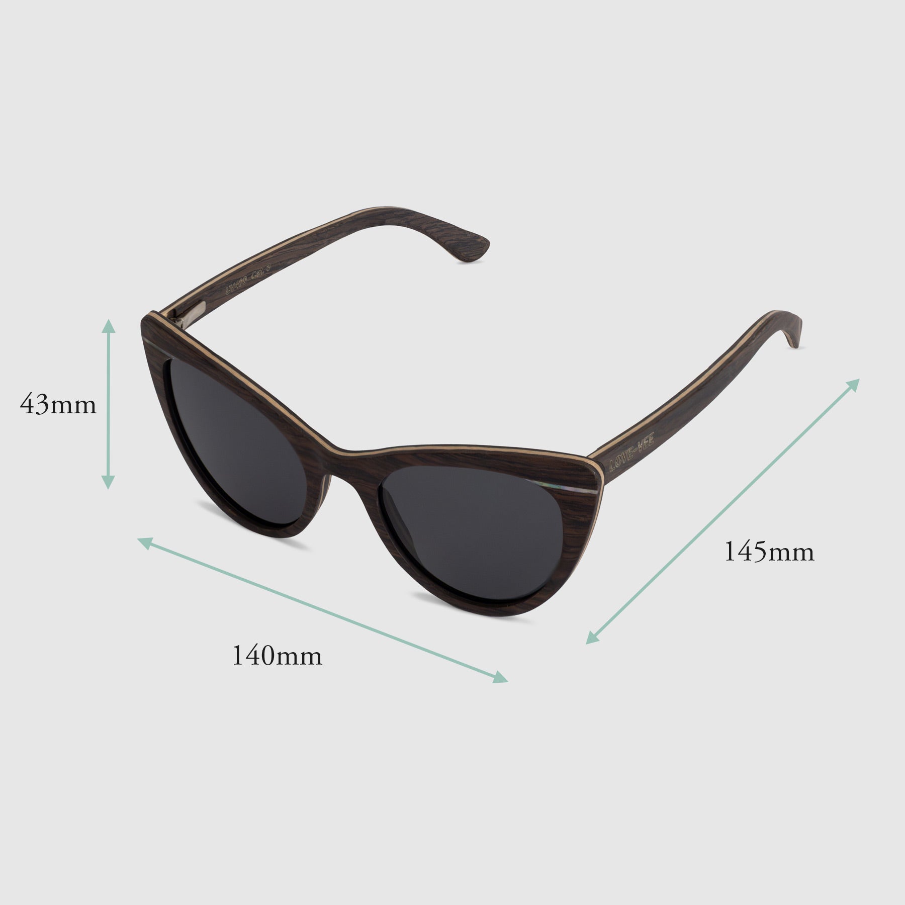 Matsuko | Dark Brown Wood Cat-Eye Sunglasses Measurements