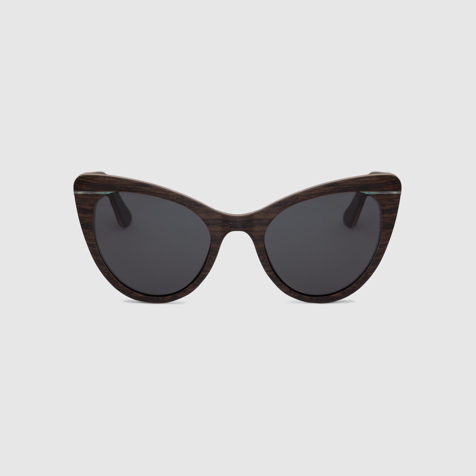 Matsuko Dark Brown Wood Cat-Eye Sunglasses - Front View