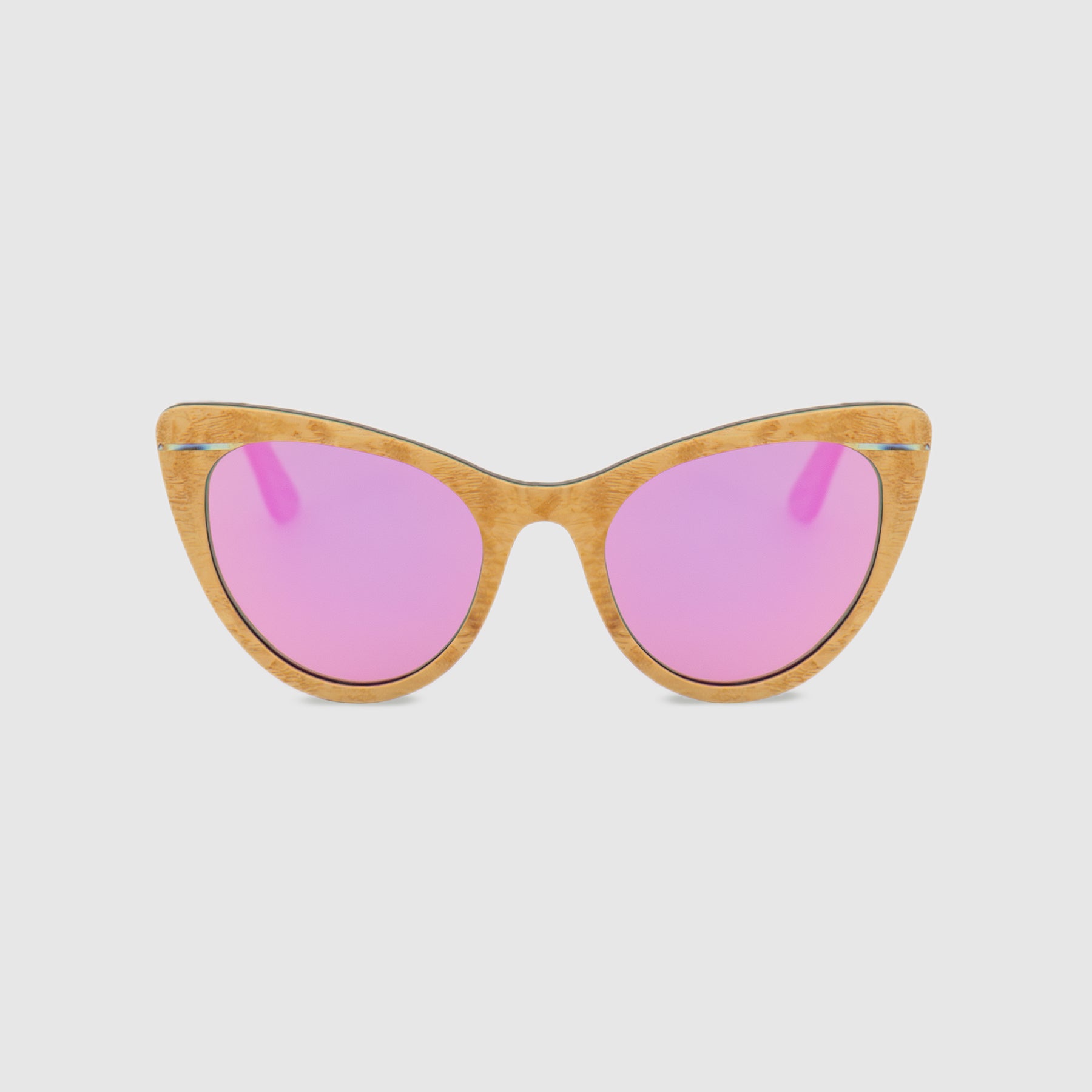 Matsuko Light Wood Cat-Eye Sunglasses Front View