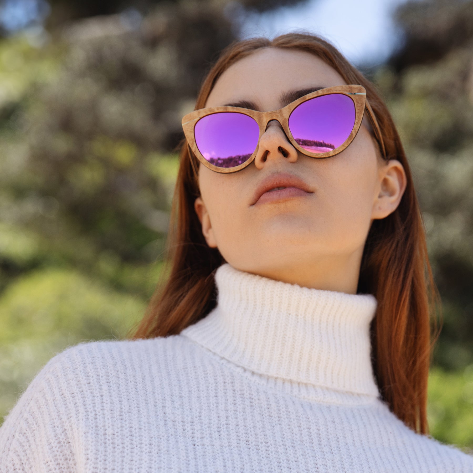 Light Wood Cat-Eye Sunglasses Styled Outdoors Australia