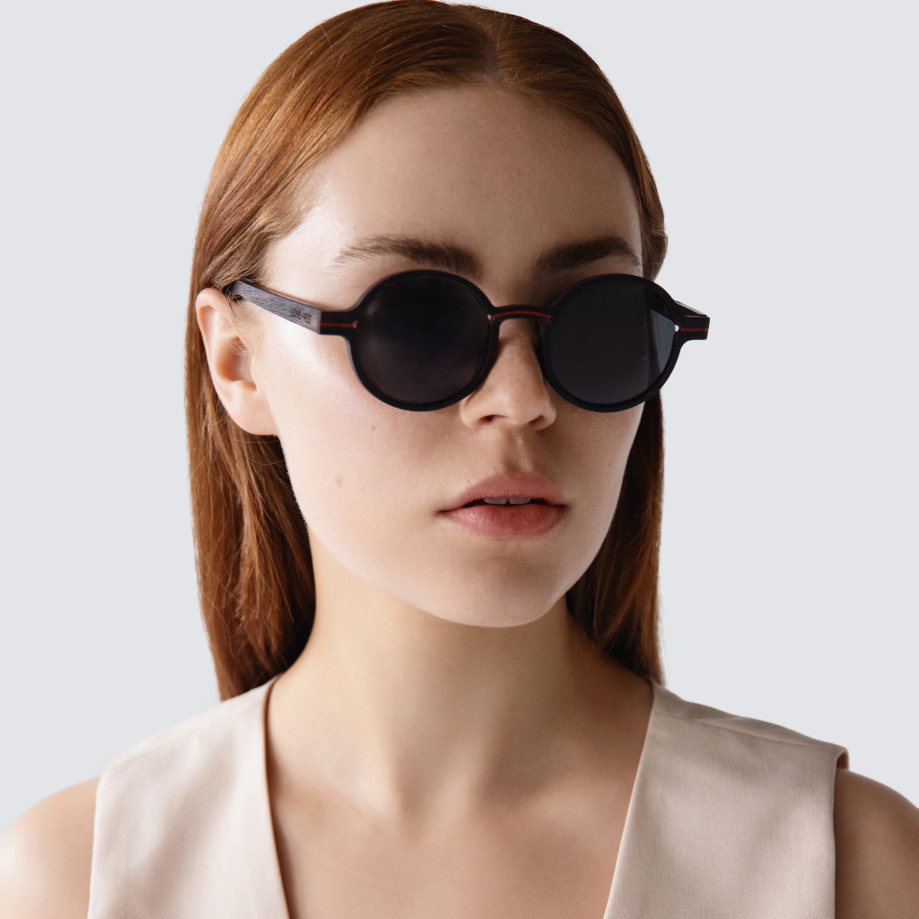 Deep Brown Wood Round Sunglasses Styled