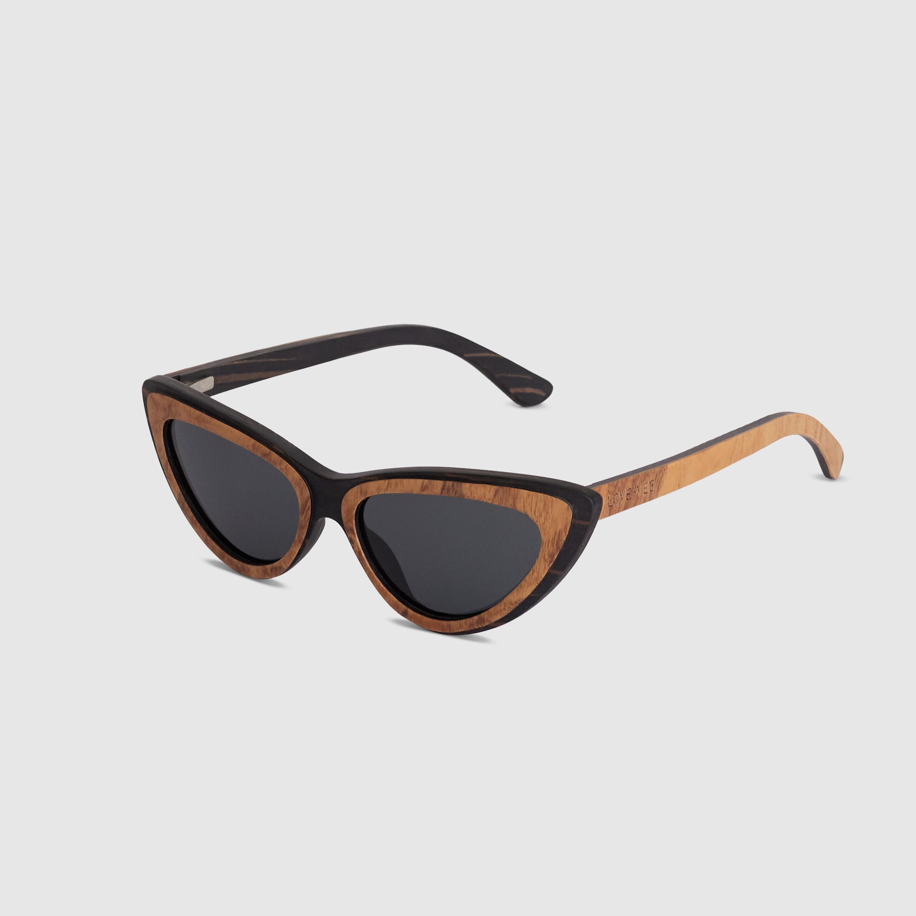 Selina | Brown & Black Wood Cat-Eye Sustainable Sunglasses Side
