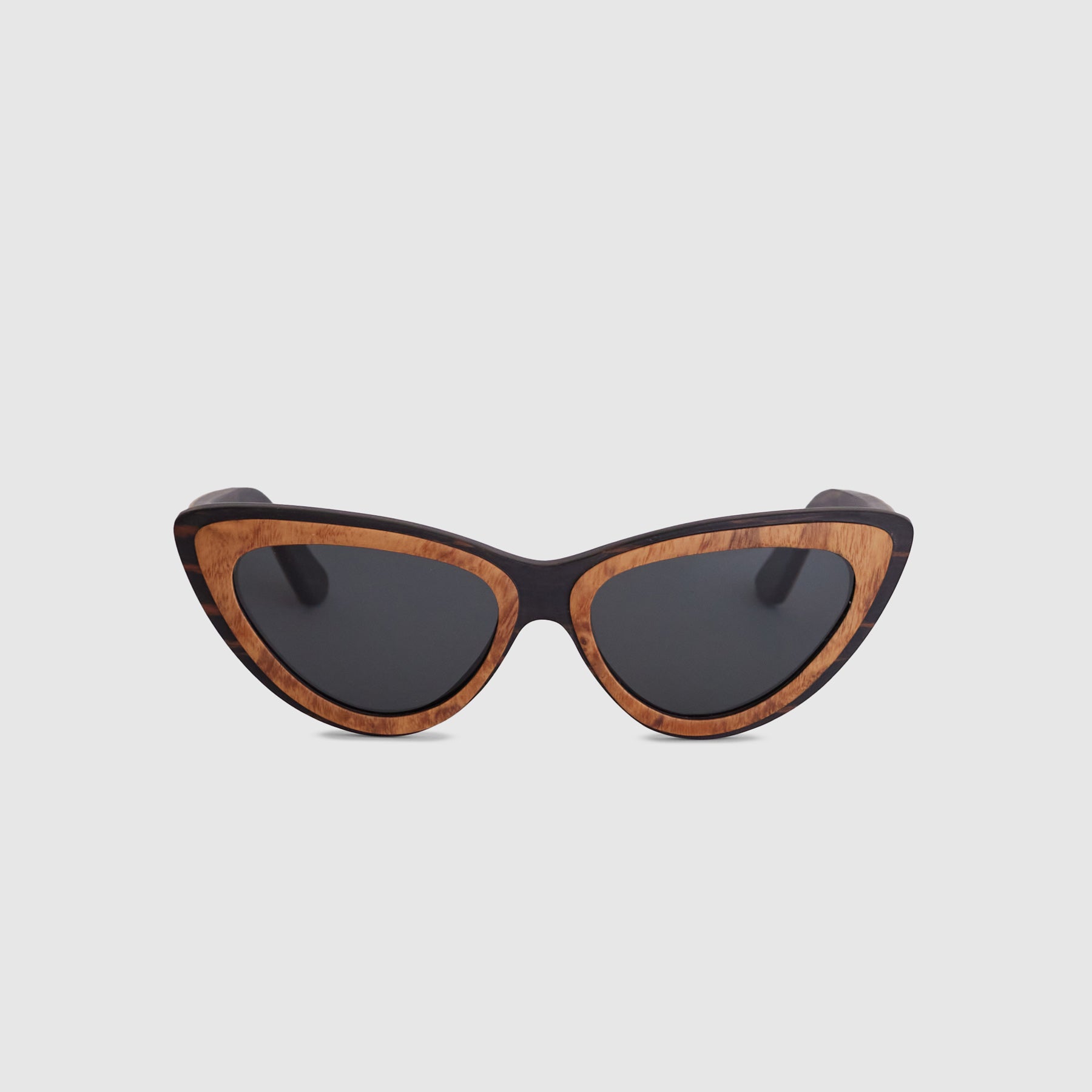 Selina | Brown & Black Wood Cat-Eye Sunglasses Front