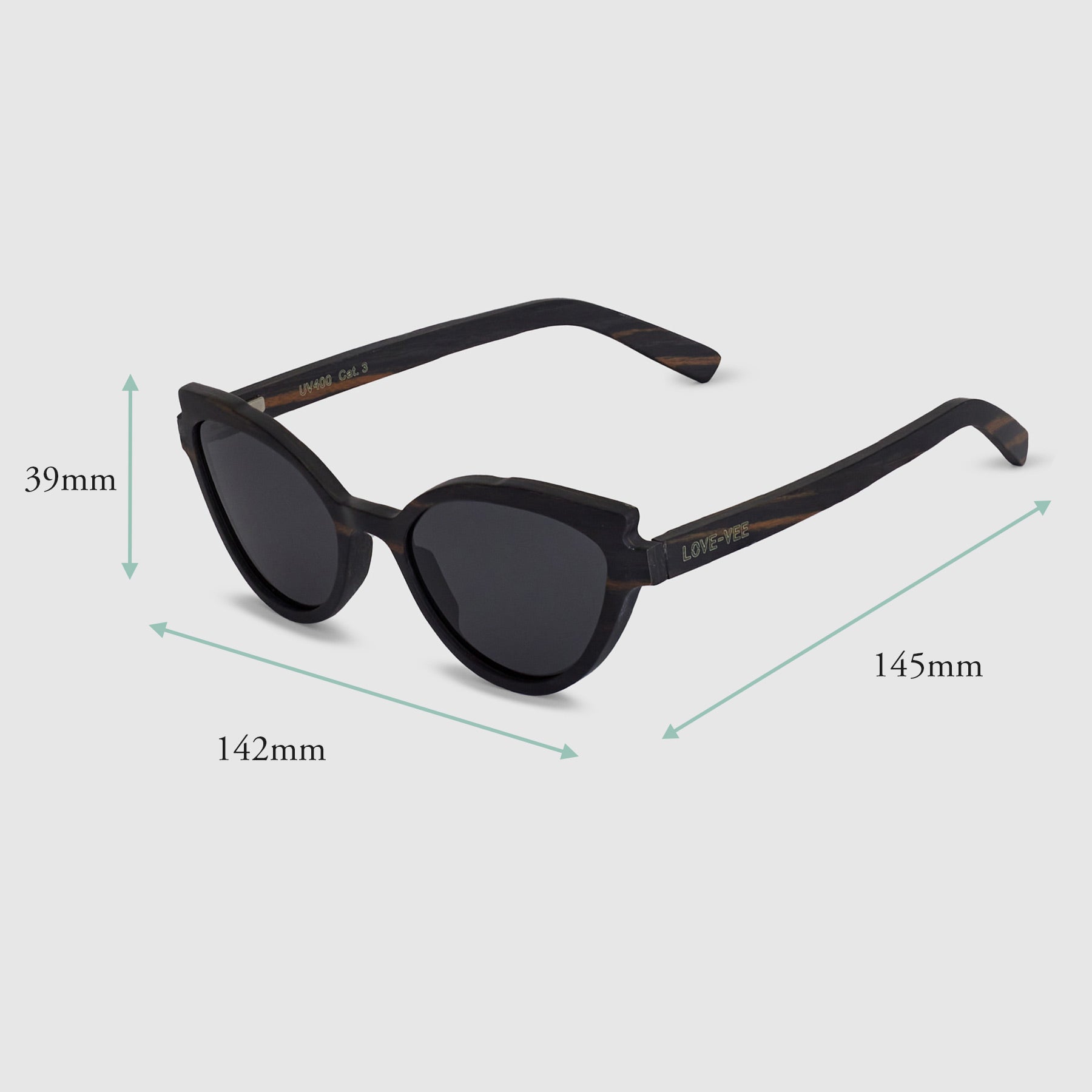 Van der Woodsen | Ebony Black Wood Sunglasses Measurements