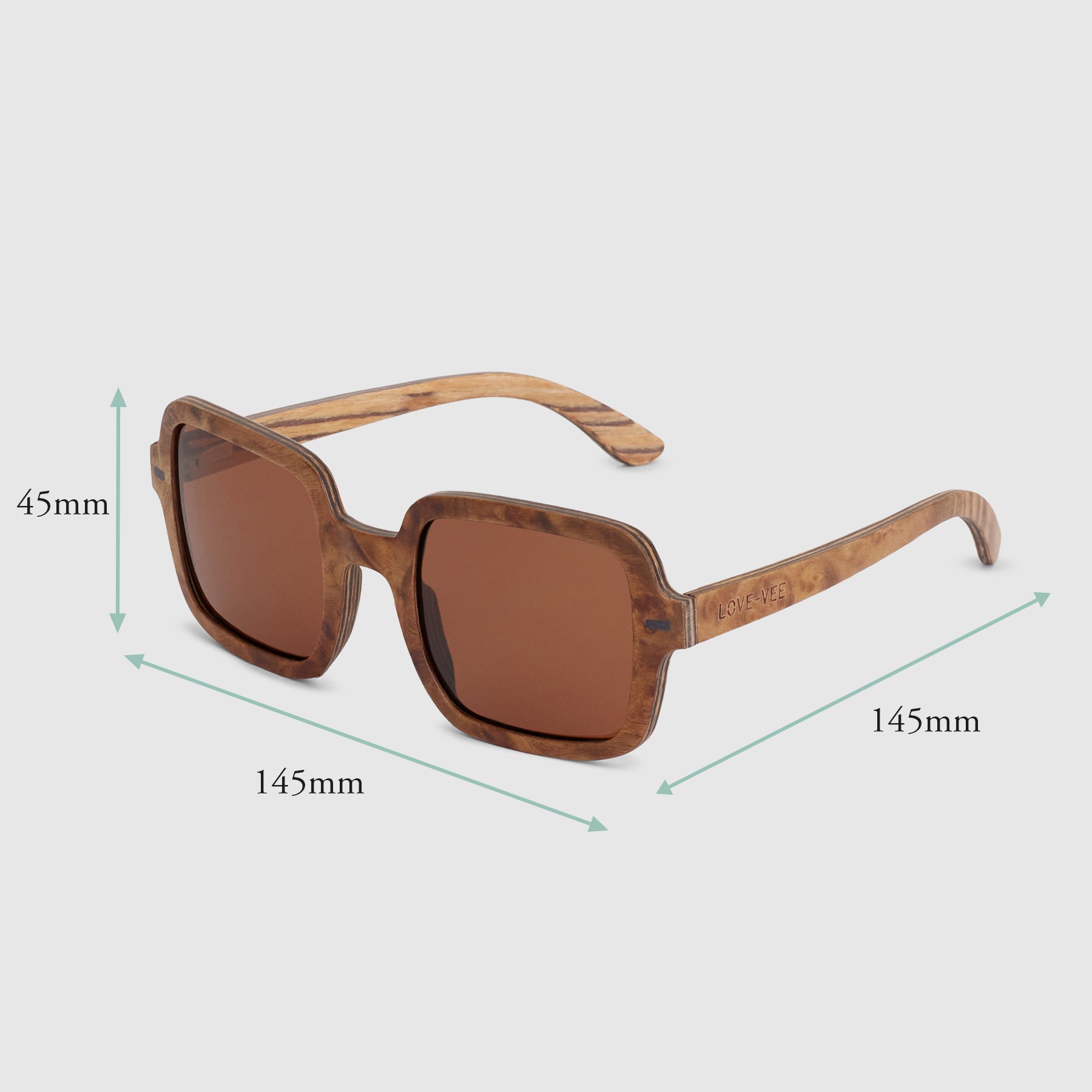 Amber | Brown Wood Square Sunglasses Measurements